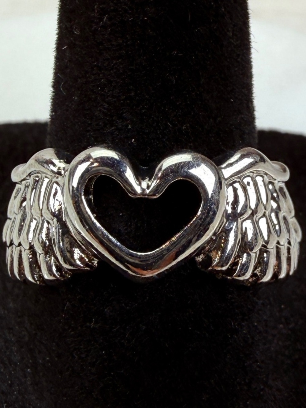 Silvertone Wing Heart Design Ring size 8 3/4